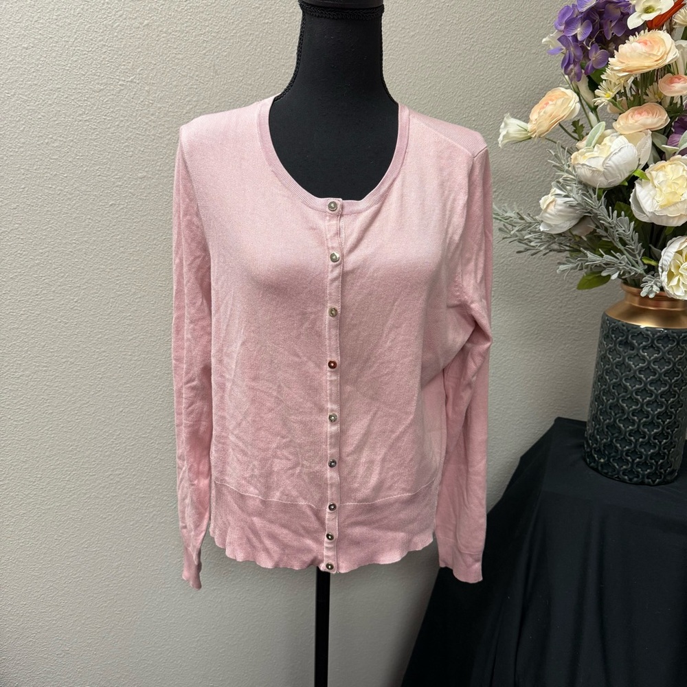 White House Black Market Pink Lightweight Button Cardigan Sweater XL Spring